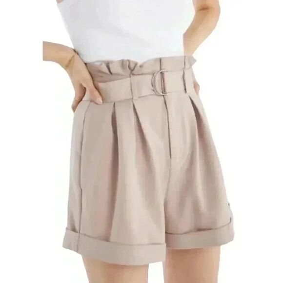 Just Fab Women's Taupe Poly/Rayon/Spandex Lightweight Paperbag Shorts w Pockets - Picture 1 of 12